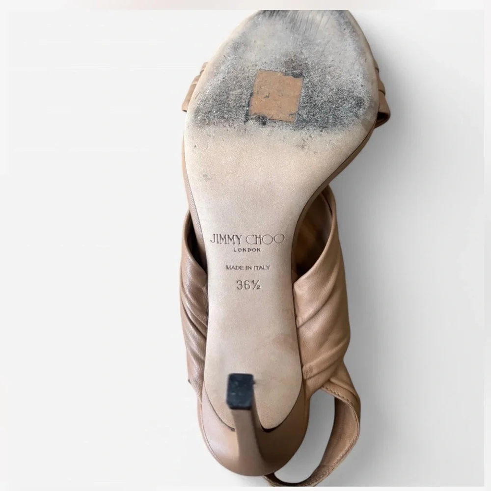Jimmy Choo Tan Heeled Sandals with Woven Strap Design size 6.5